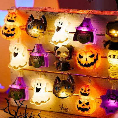 🎃 2025 Halloween LED String Lights – Ghost, Pumpkin, Cat & Spider Web Party Decor for Indoor & Outdoor Spooky Nights