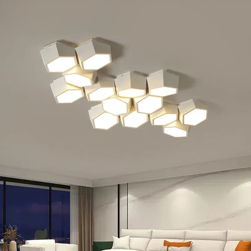 Nordic Honeycomb LED Ceiling Lamp – Modern Geometric Designer Alloy Light for Bedroom & Living Room Decor