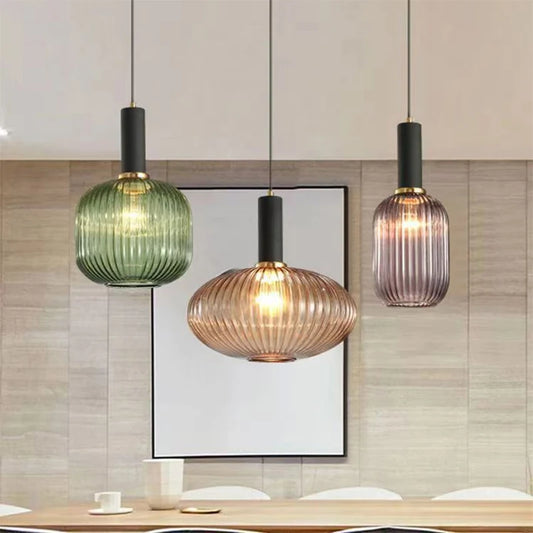 Nordic Glass Pendant Light – Single Head Cognac/White/Green Lamp for Dining Room, Bedroom & Café Decor