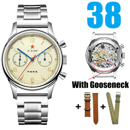 RED STAR 38 Heritage pour homme – Chronographe d'aviation classique avec mouvement mécanique authentique 