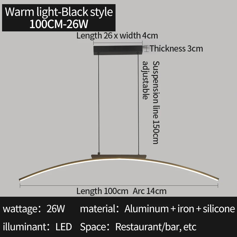 Contemporary LED Pendant Light – Sleek Adjustable Arc Lamp for Dining Room & Kitchen