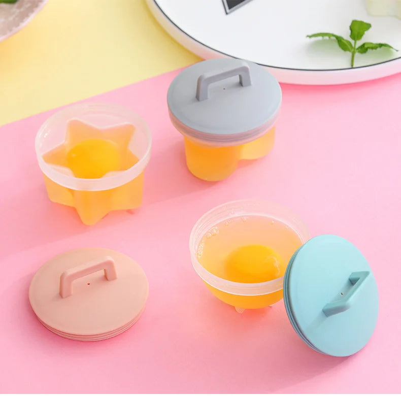Juego de 4 moldes para cocinar al vapor y freír huevos: moldes para desayuno con tapa y pincel.