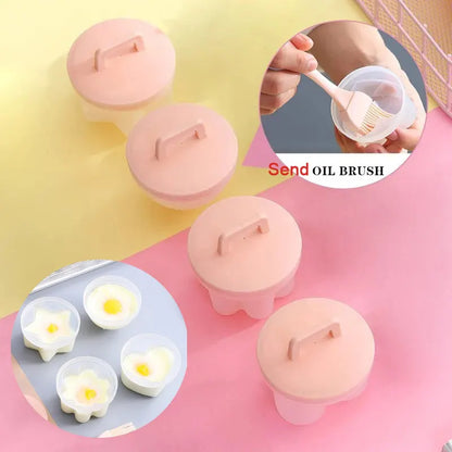 Juego de 4 moldes para cocinar al vapor y freír huevos: moldes para desayuno con tapa y pincel.